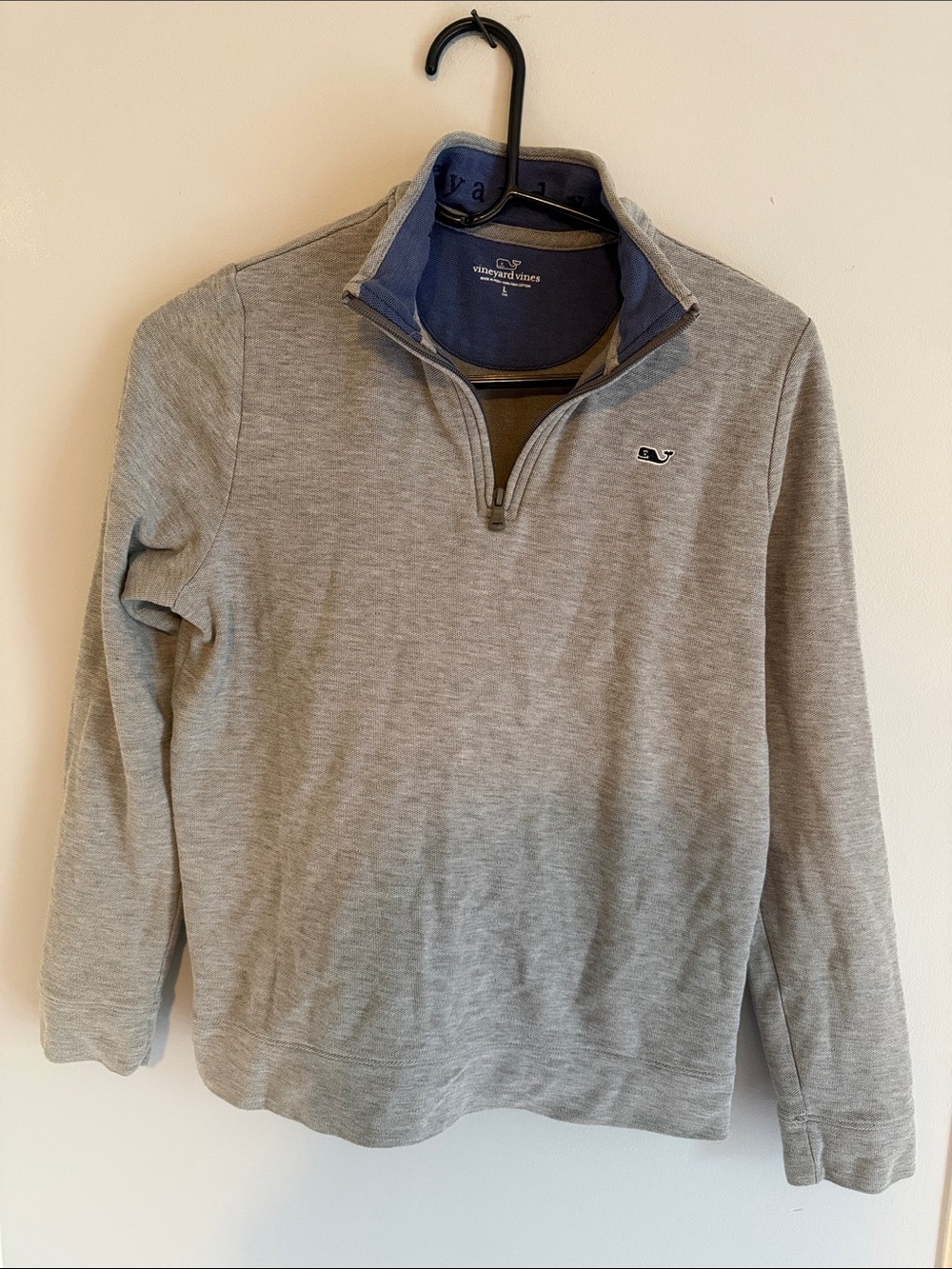 Vineyard Vines Light Gray Quarter-Zip Pullover with Navy Trim